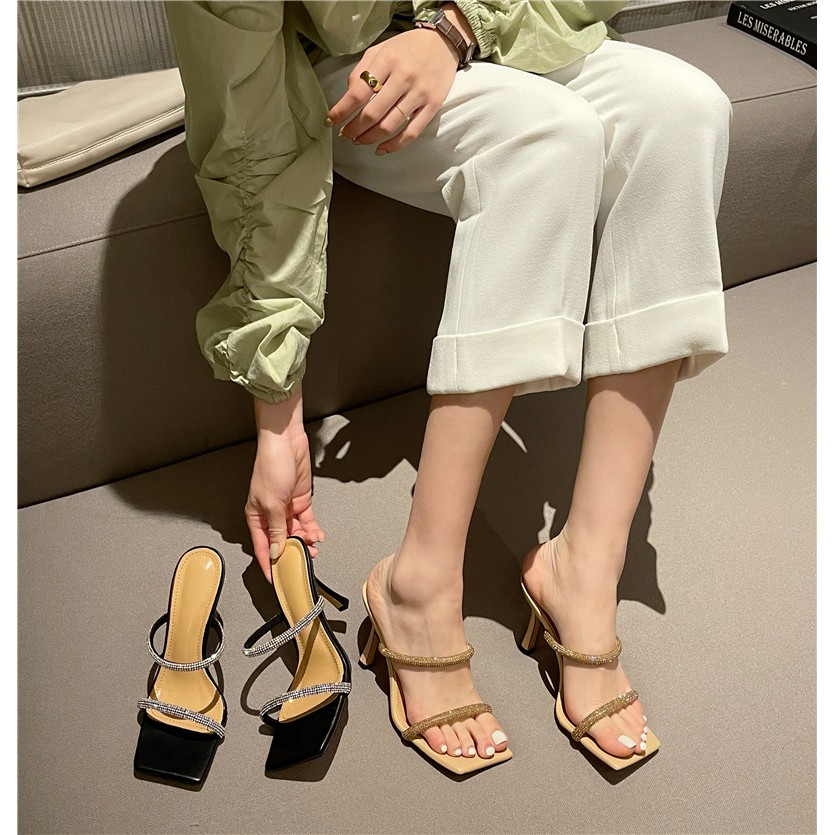 Guốc nữ  2 quai  LC_G26, dép nữ  cao gót đính đá gót nhọn 7p (hàng đẹp) hót nhất năm nay