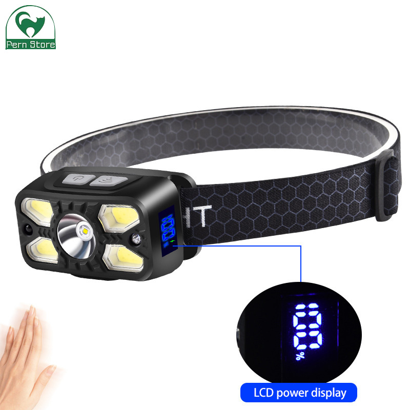 Digital sensor headlamp, lightweight head-mounted lighting, outdoor rechargeable super bright headlamp simple ABS