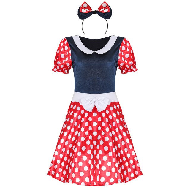 Minnie Mouse Costume Girls Disney Mickey Minnie Dress Summer Adult Cartoon Mouse Clothes Headband Halloween Christmas Costume