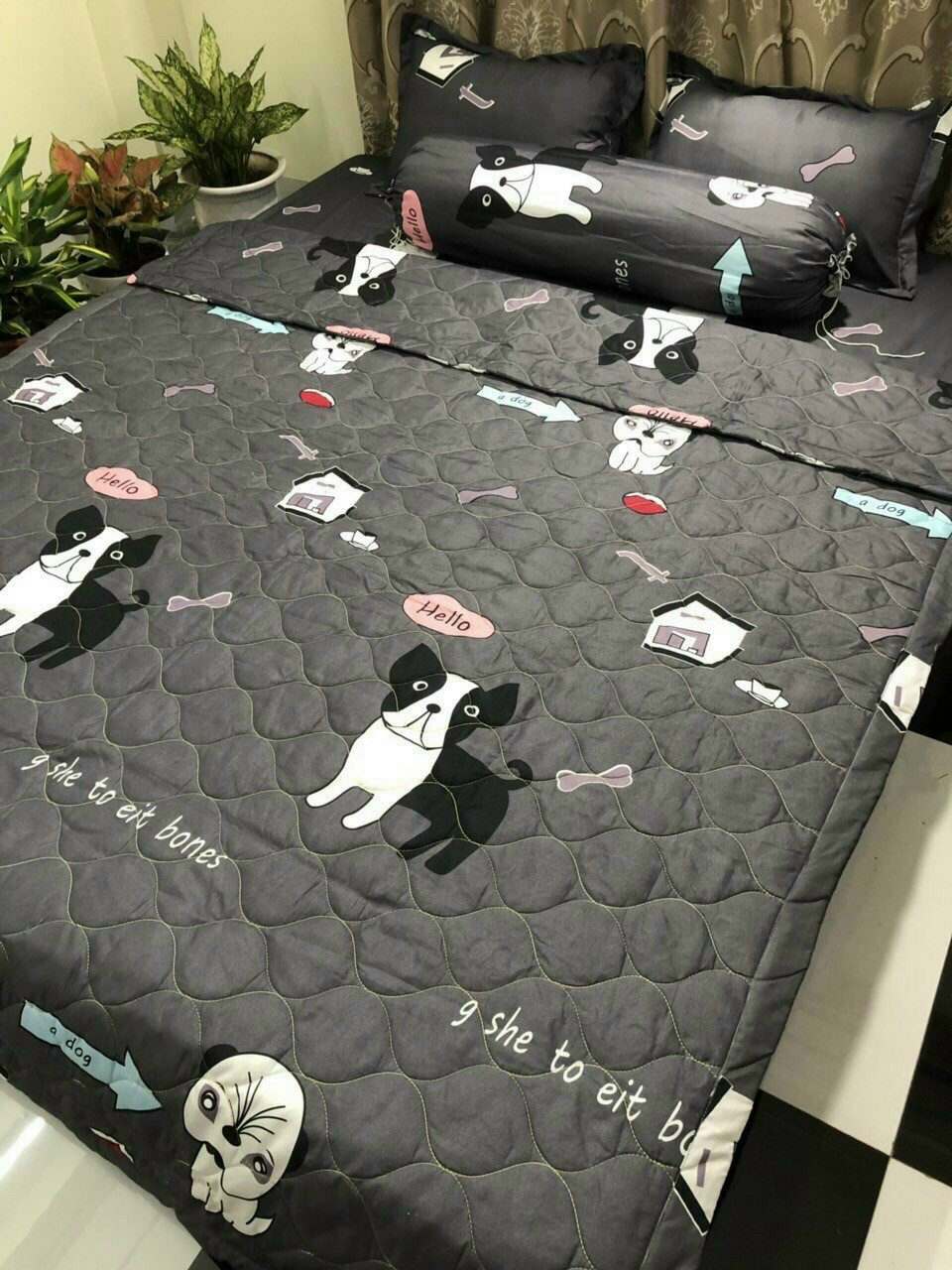 Bộ chăn ga gối cotton poly hè thu 5 món, set chăn hè ga gối, bộ chăn ga gối cotton hoạ tiết sinh động