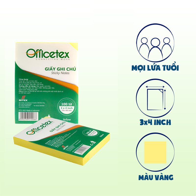 Giấy nhớ officetex 3x4 ot21-002 màu vàng