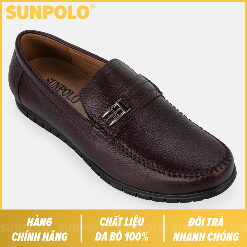 Giày lười, giày mọi nam da bò sunpolo trẻ trung su2516