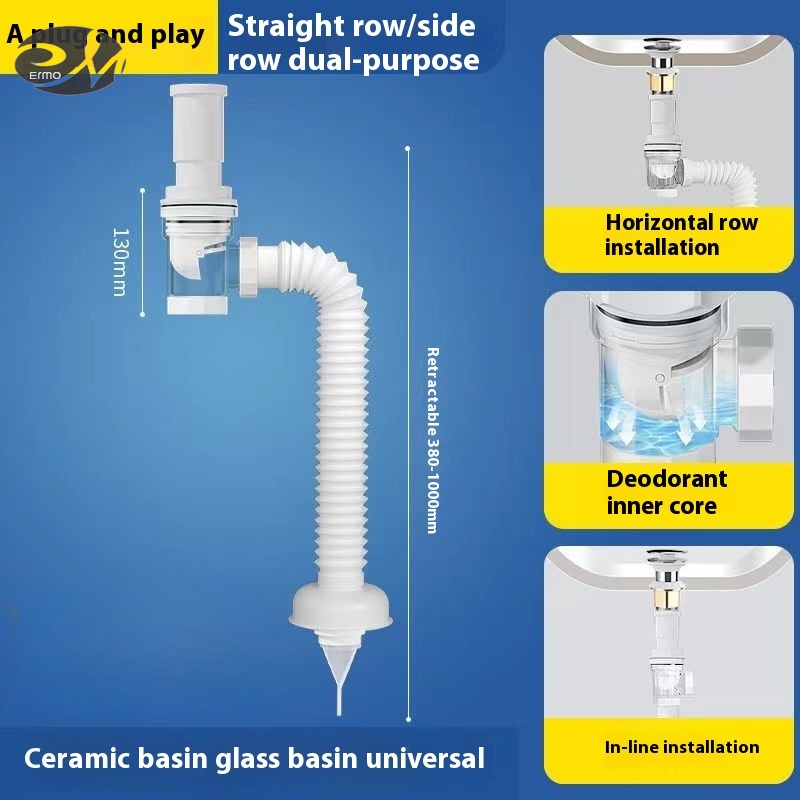 Horizontal and vertical universal washbasin sewer pipe surface, basin drainer, anti-odor drainage pipe, countertop, hand pool, leaking plug accessories