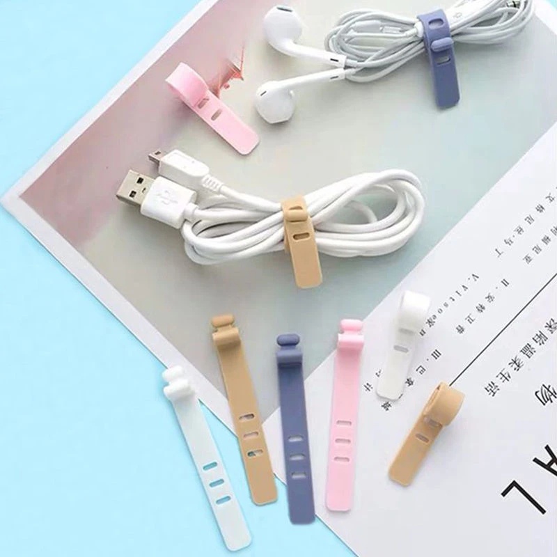 5Pcs Silicone Reusable Cable Ties Data Cable Storage Charging Cable Strap Winder Computer Cable Fixing Wire Organizer