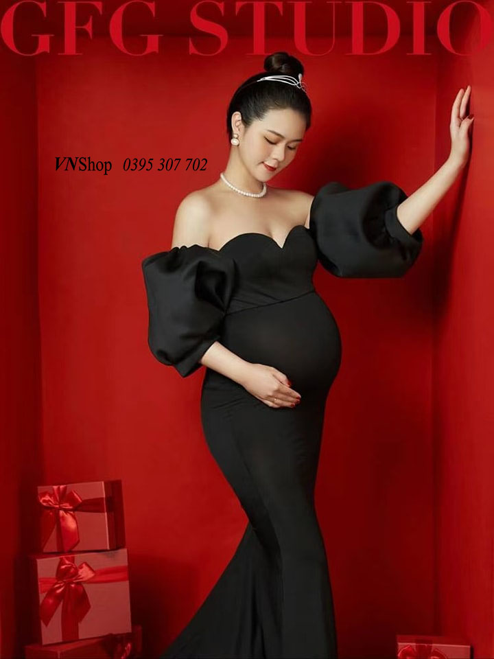 #072M-Đầm bầu tiểu thư sang chảnh 2022