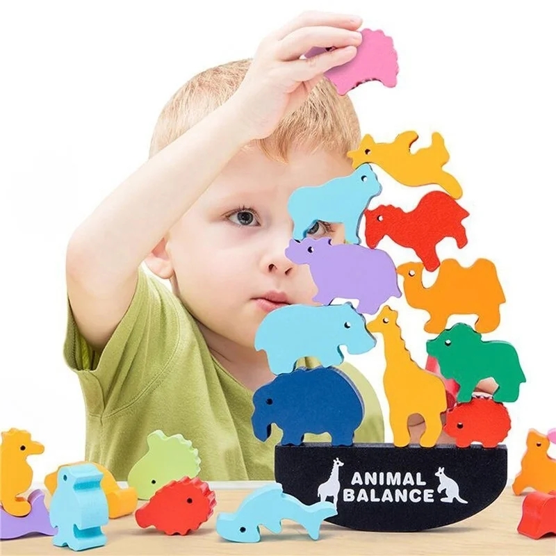 【Qian poem li Store】Wooden Balance Blocks Toys Children Animal Building ...
