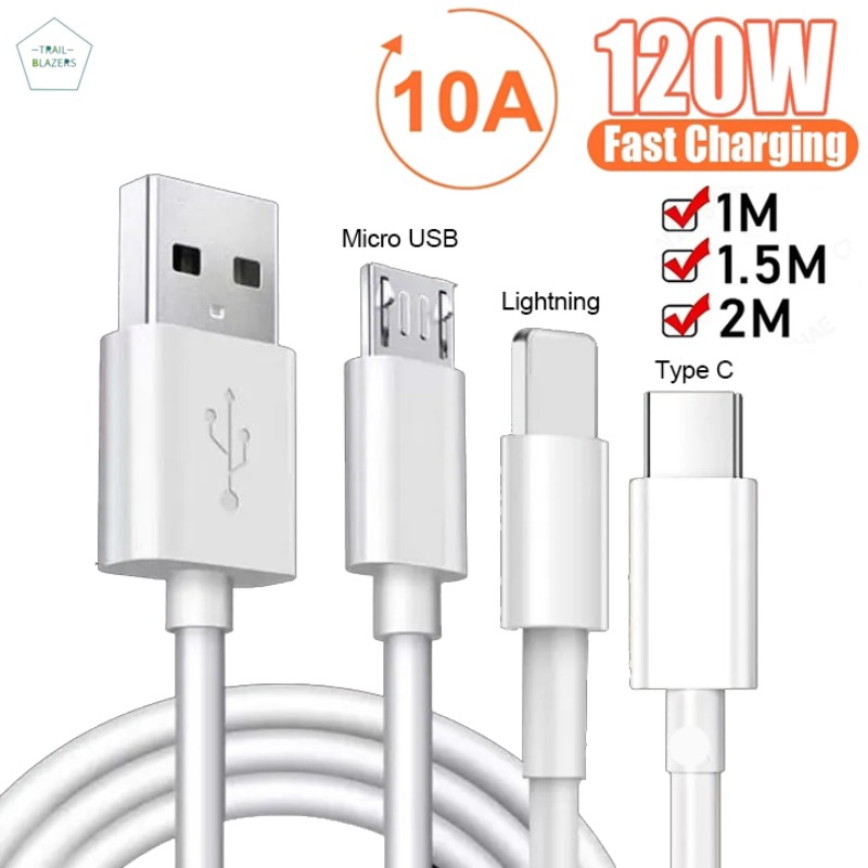 120W 10A Lightning Micro USB Type C Cable Super Fast Charing Cable Compatible with IPhone Xiaomi Samsung Huawei Data Cord
