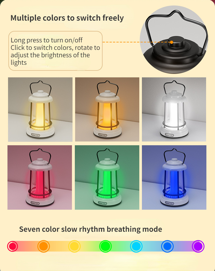 Outdoor multi-function 8000mAH large-capacity retro camping lights 7 color mode IPX 5 waterproof led tent horse lights waterproof long battery life