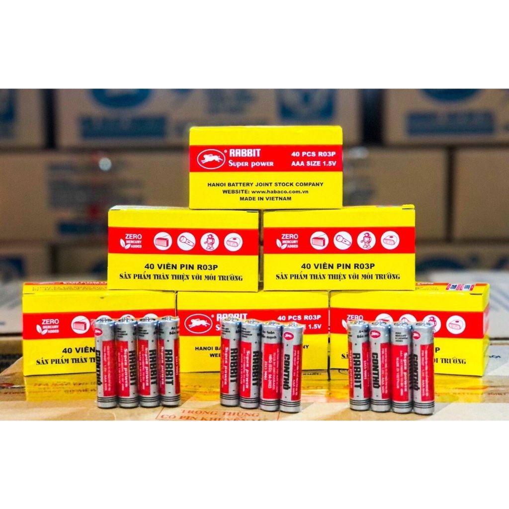 Vỉ 4 Viên Pin AA / AAA Con Thỏ Tiểu R6P, Đũa R03P