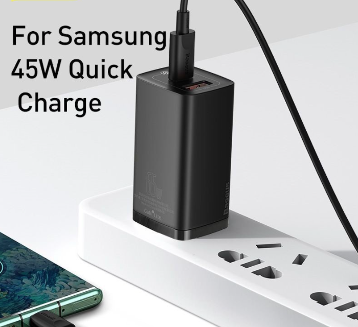 Củ Sạc Siêu Nhanh, Nhỏ Gọn Baseus GaN2 Lite Quick Charger 65W ( Type-C + USB Port)