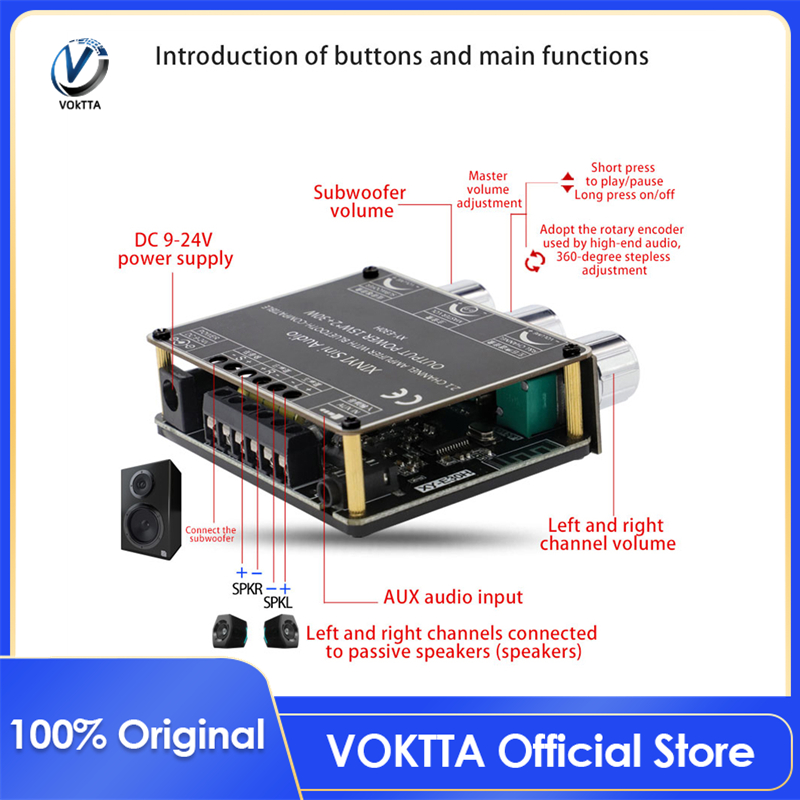 Voktta xy-e30h 15w*2+30w 2.1 channel digital amplifier bluetooth 5.0 power audio stereo subwoofer amplifier board amp