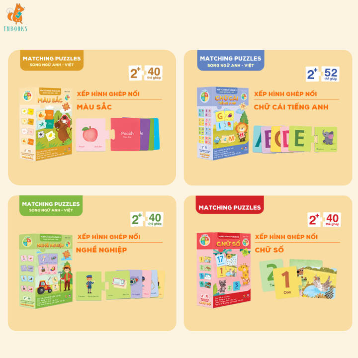 Đồ chơi xếp hình tư duy Song ngữ Anh - Việt - Bộ xếp hình nâng cao Matching Puzzles 4 chủ đề - Đồ chơi giáo dục sớm cho bé