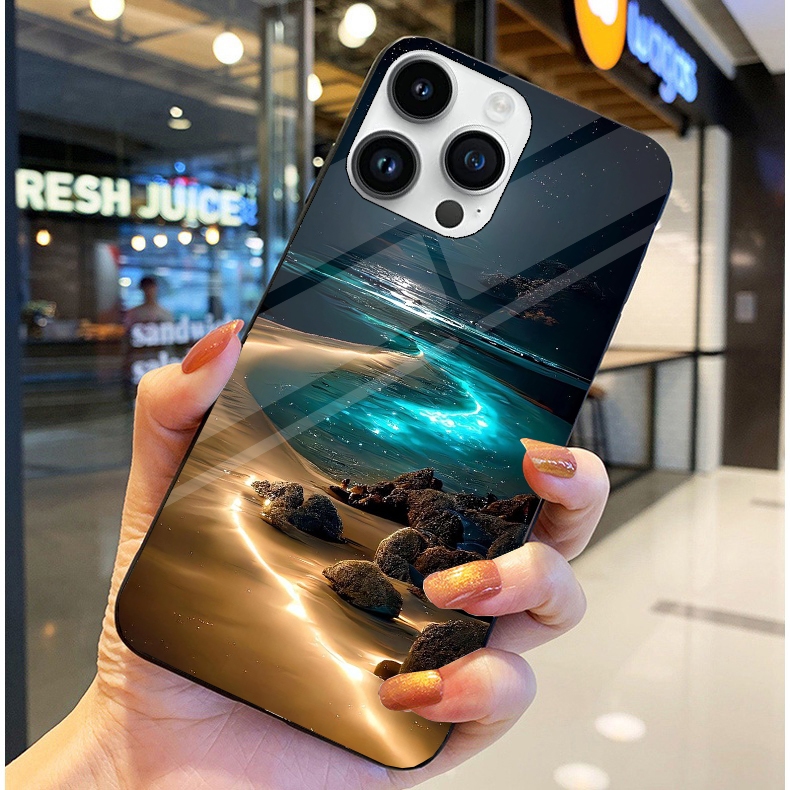 Ốp lưng iphone 13, 13 mini, 13 pro, 13 pro max mặt lưng kính tráng gương, thiết kế thiên hà