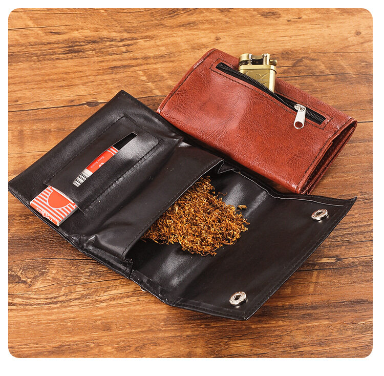 Portable Leather Smoking Pouch With Zipper & Buckle, Storage Case For Rolling Paper & Smoking Accessories
_voghion.com