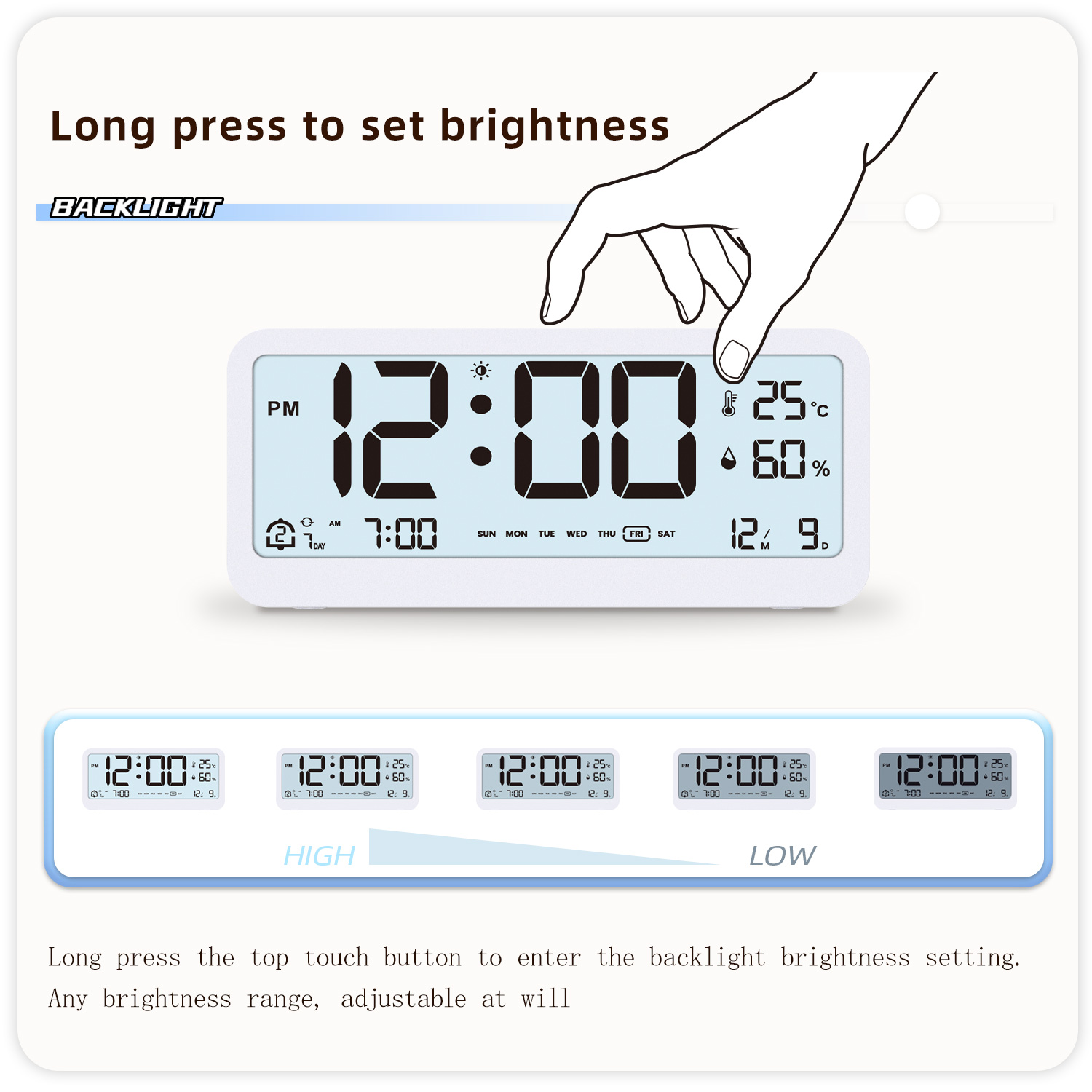 Large Display Smart Clock with Night Light with Thermometers Hygrometer Silent Electronic Clock Smart Digital Alarm Clock