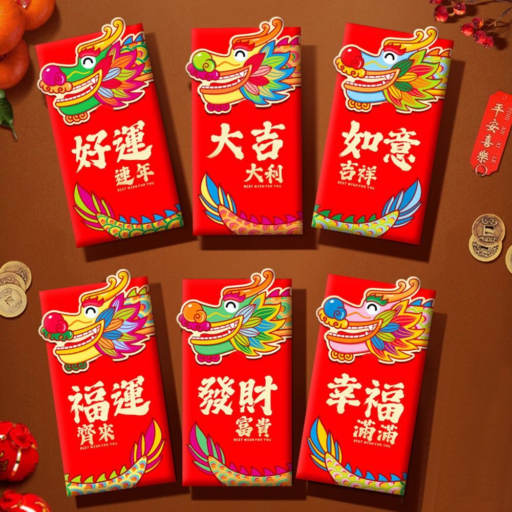 SWEET Luck Money Bag Red Envelope Dragon Pattern 2024 New Year Packet ...