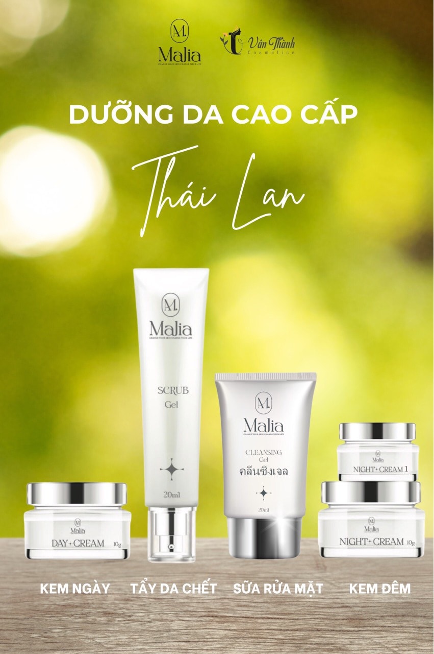 Combo Bộ Dưỡng da cao cấp Thái Lan Malia (Mini size) - Mẫu mới 2022