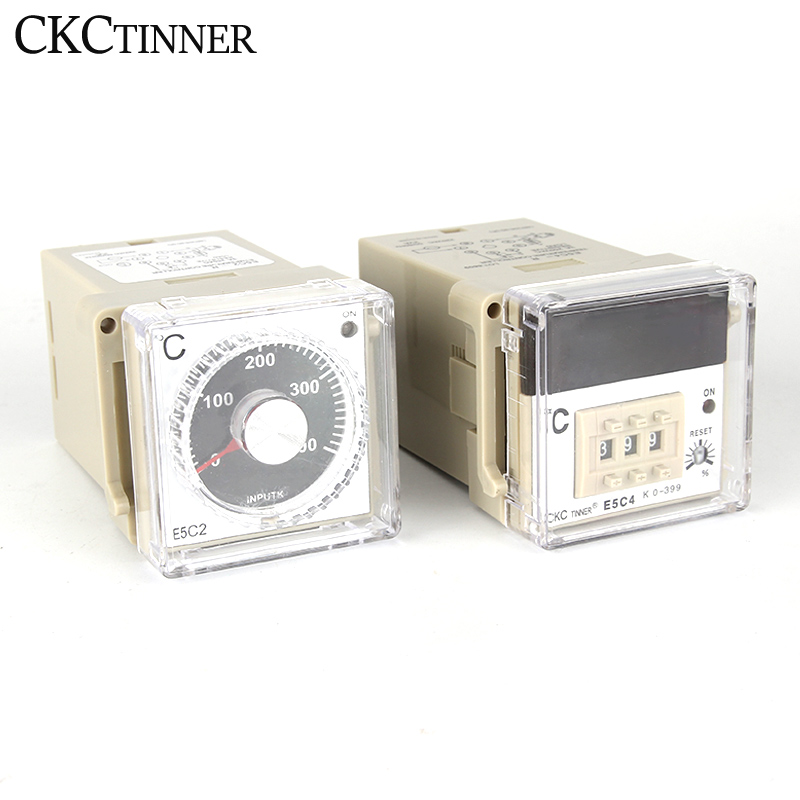 【Value Bundle】 e5c4/e5c2 digital display pointer knob temperature controller 0-399/0- Celsius K type/ PT100 type thermostat with socket 220V.
