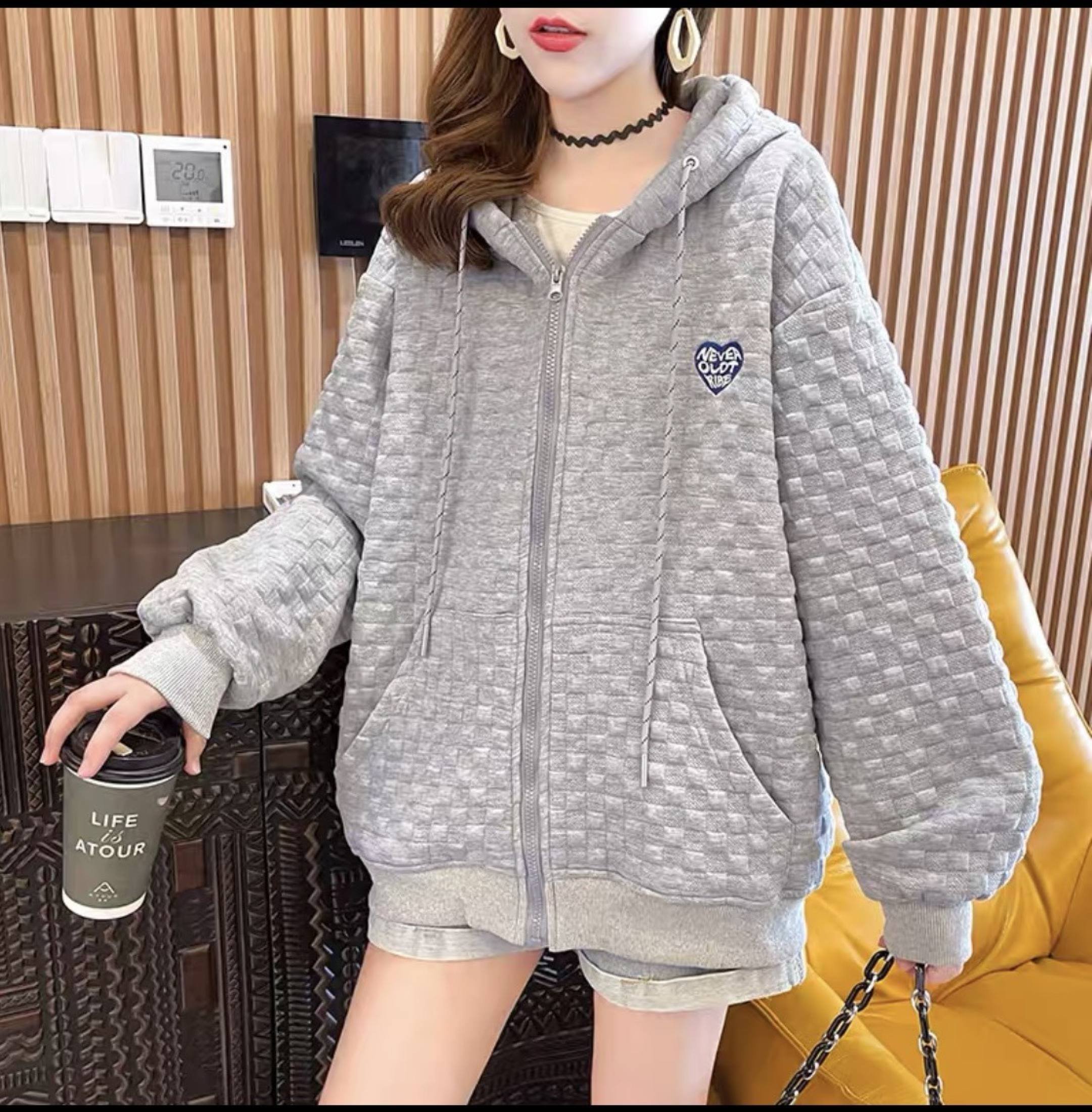 Áo khoác hoodie nỉ nữ cực đẹp mềm mịn chất nỉ bông thoáng mát thêu tim ( nón 2 lớp có dây kéo)