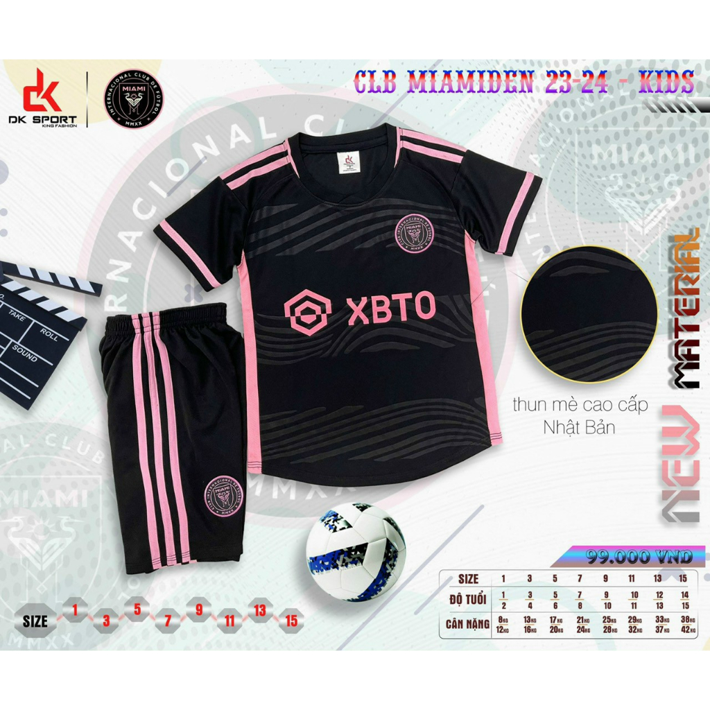 Bộ Quần Áo Đá Banh Trẻ em CLB Inter Miami Màu Đen