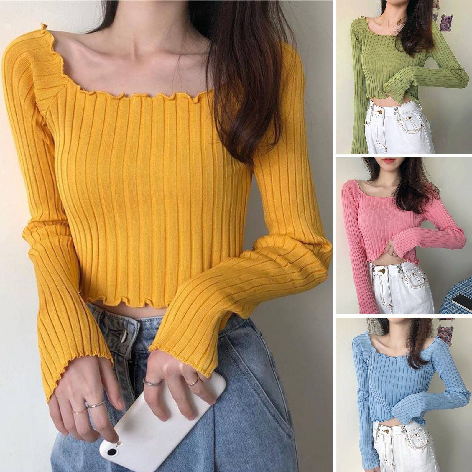Soft T-shirt Women Long Sleeve Top Knitted Sweater for Women Soft and Slim Fit Top with Button Detailing and Elastic Bottoming Perfect for Fall Winter and Spring