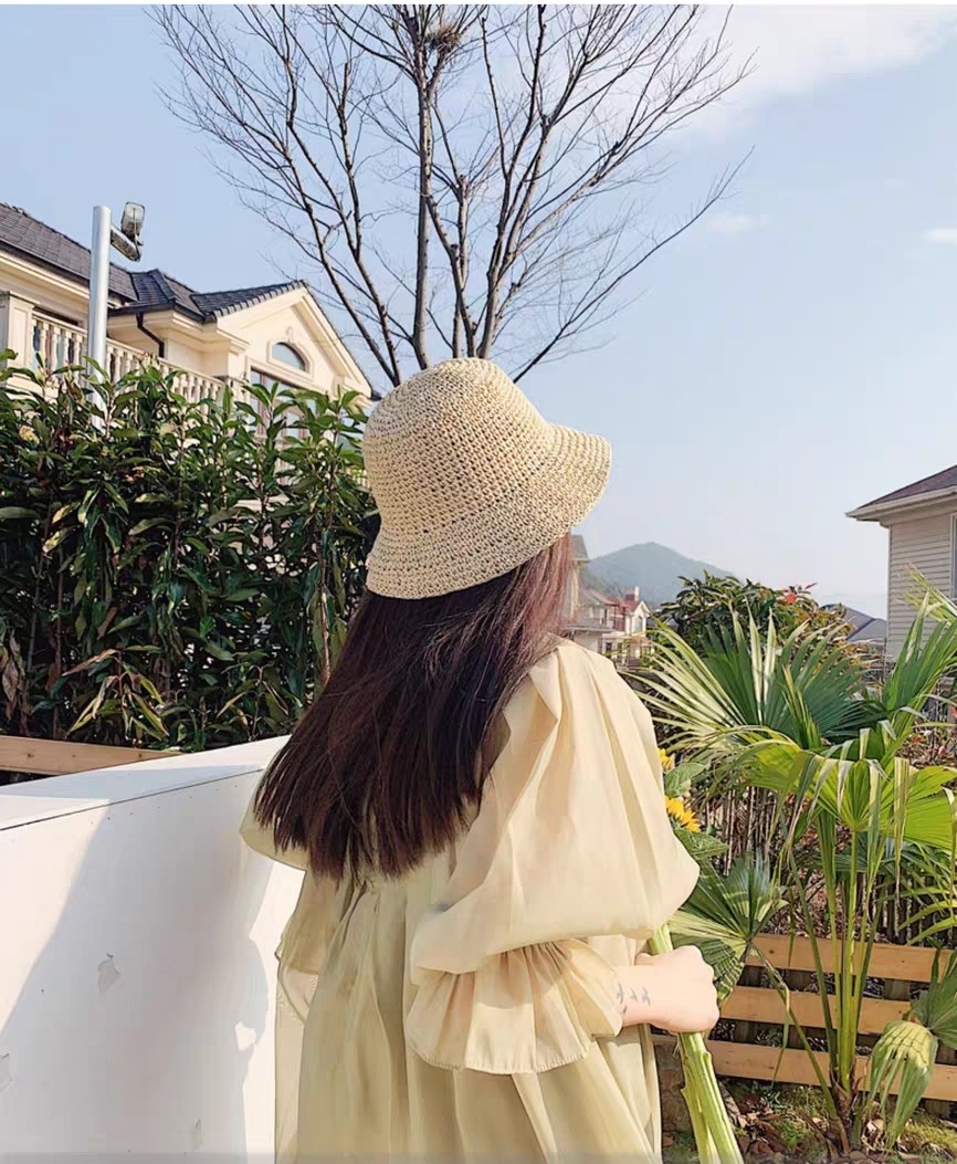 Mũ Bucket cói mềm trơn đơn giản