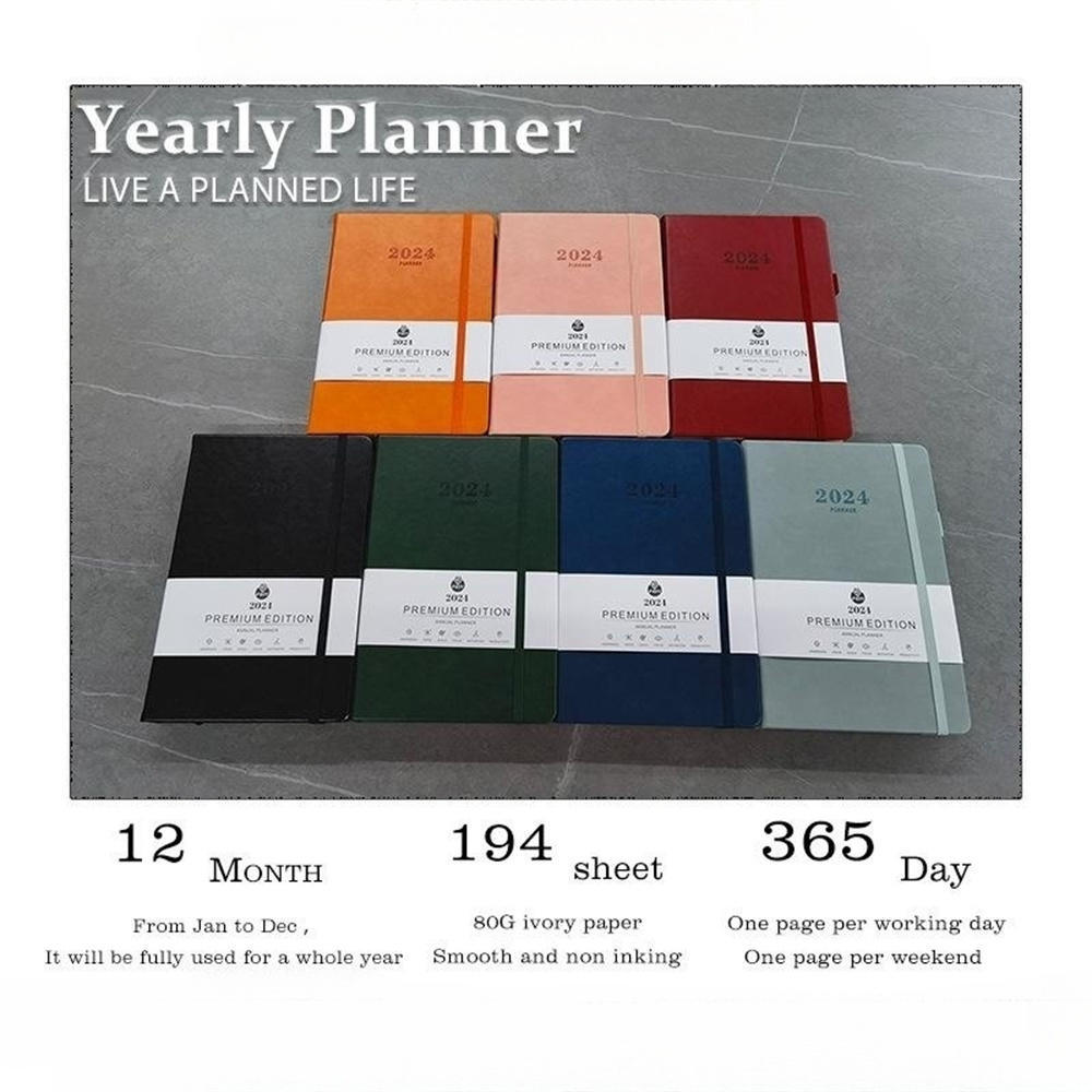 2024 English Yearly Calendar 365 Days Efficiency Study Planner Schedule Study Daily Office Planner A5 Planner Notebook