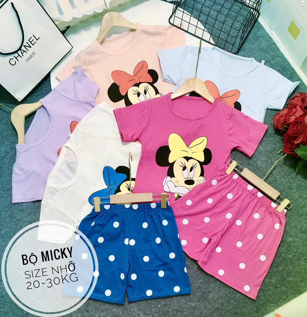 (18-30kg) bộ thun cotton chuột Micky bé gái