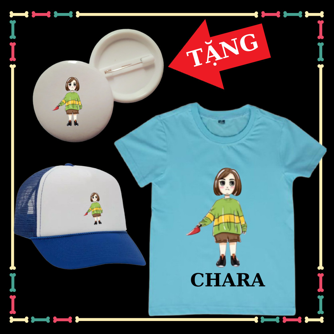 COMBO ÁO + MŨ/NÓN IN HÌNH CHARA UNDERTABLE CHO BÉ GÁI