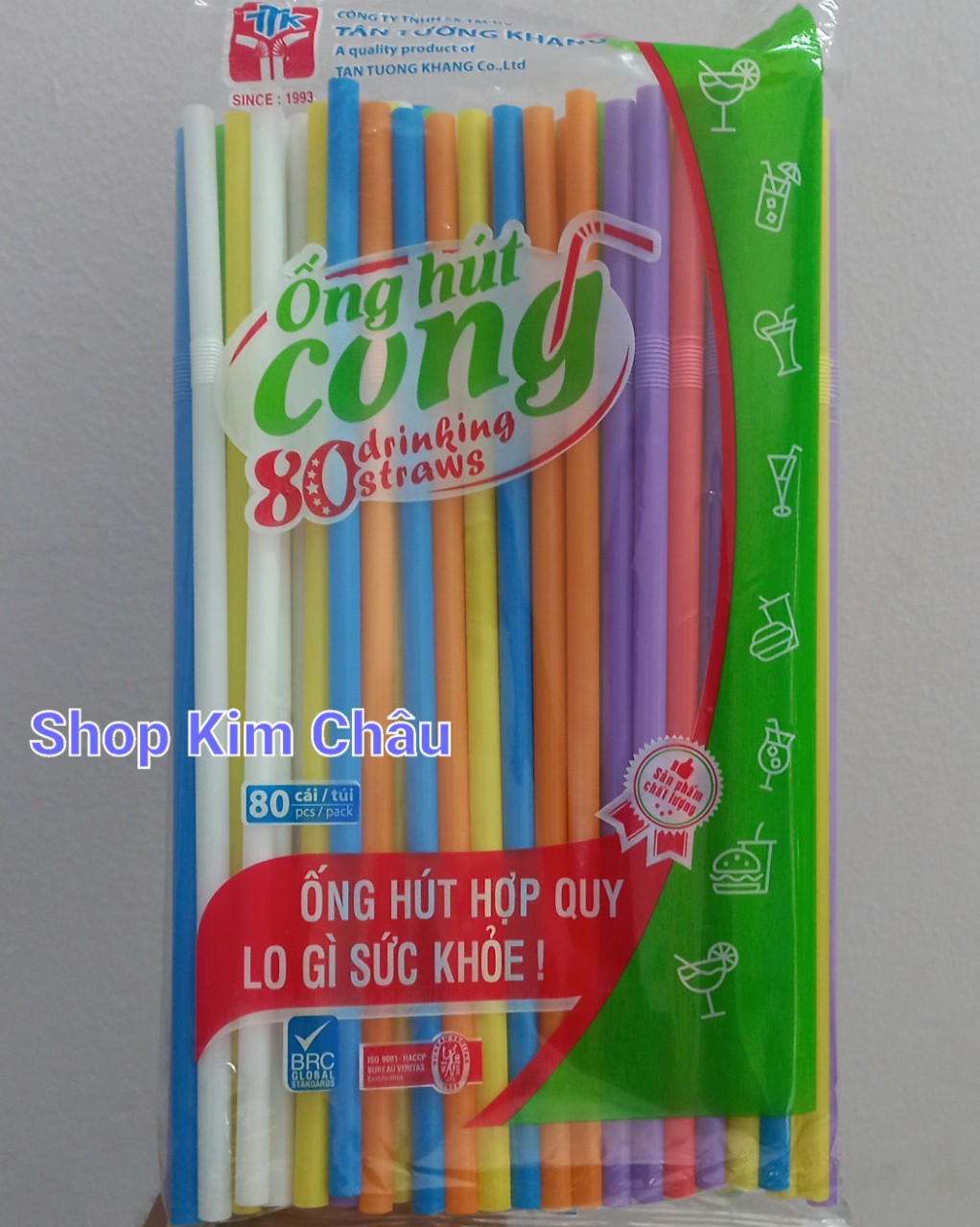 [1 bịch 80 cây] Ống hút cong nhiều màu phi 6