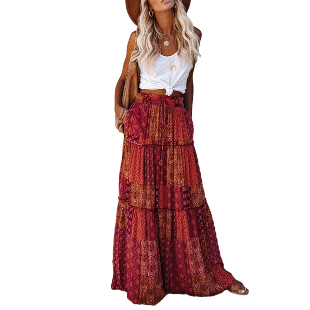 Váy Thổ Cẩm Trắng Đỏ Phong Cách Bohemian – Authentic Store