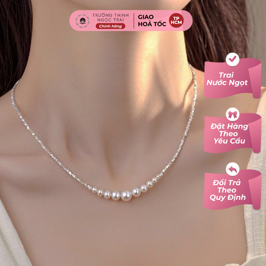 Dây chuyền bạc hạt nhỏ mix ngọc trai tinh tế - ngọc trai trường thịnh