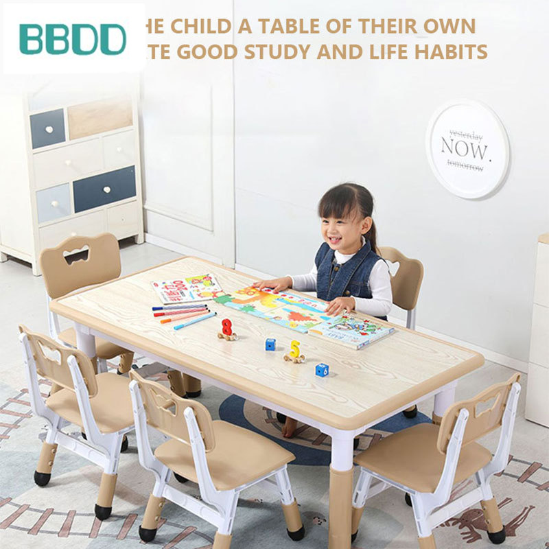 Kindergarten children's desk, height-adjustable learning table, rectangular plastic desk