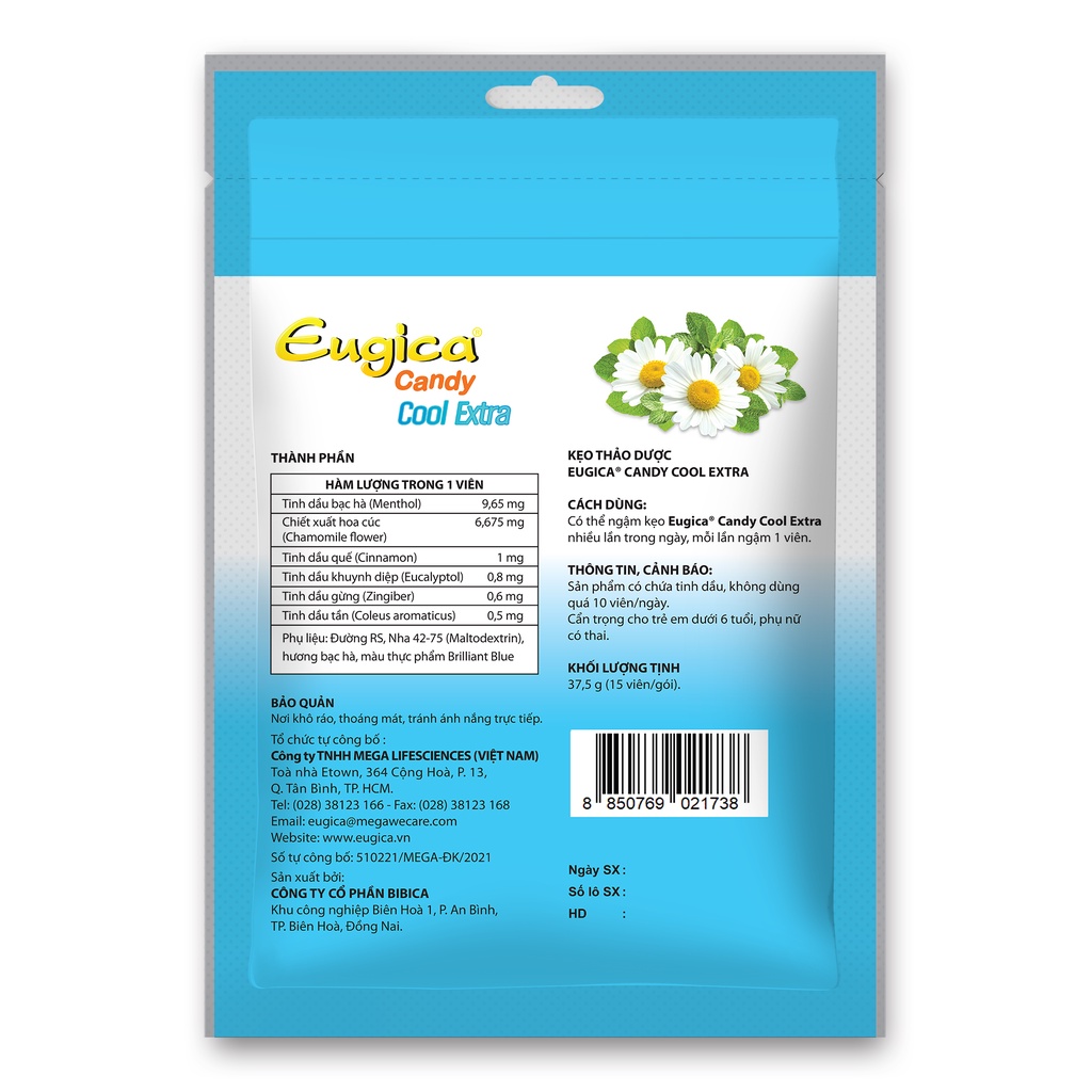 Kẹo ngậm thảo dượᴄ hỗ trợ giảm ho, rát họng EUGICA CANDY COOL EXTRA (Túi zip 15 viên)