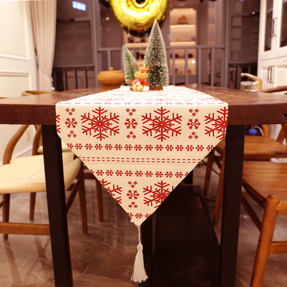 Christmas Snowflake Print Table Runner Christmas Party Dining Table Decoration Tablecloth