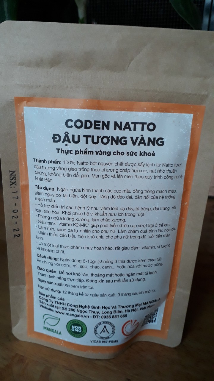 Natto đậu tương vàng dạng hạt/bột, gói 100g