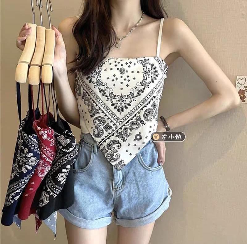 (ảnh thật) Áo 2 dây yếm thổ cẩm siêu xinh