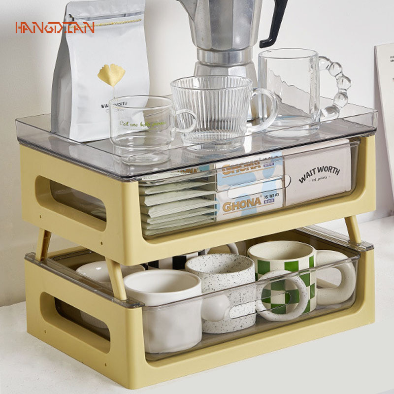 Stackable double-walled water cup storage rack, tabletop tea bag shelf, drawer capsule coffee storage shelf