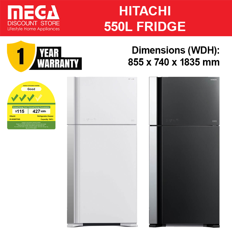 HITACHI R-VG690P7MS 550L 2-DOOR FRIDGE | Top Freezer | Inverter