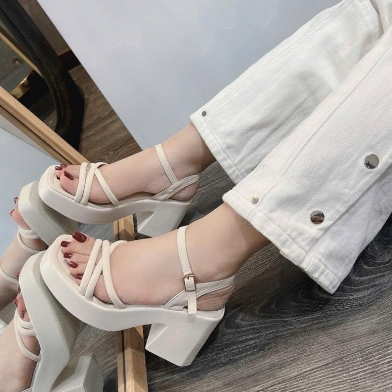 Giày Sandan quai chéo da mềm đế PU cao 7cm