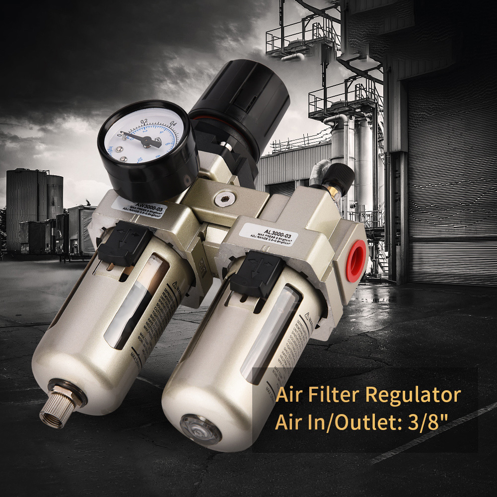 AC3010-03 3/8 Air Compressor Aluminum Alloy Compressed Air Pressure Regulator 1Mpa Moisture Trap Water Filter Inline Filter