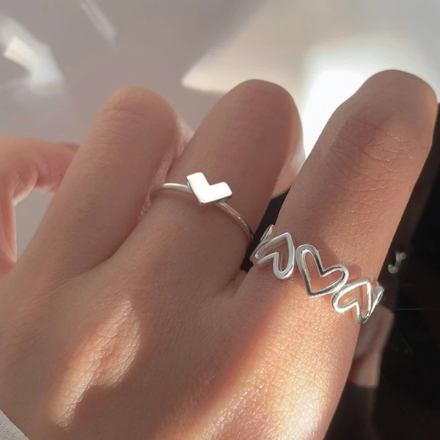 17MILE Gothic Silver Color Heart Ring Set For Women Open Ring pearl Adjustable Rings Retro Jewelry