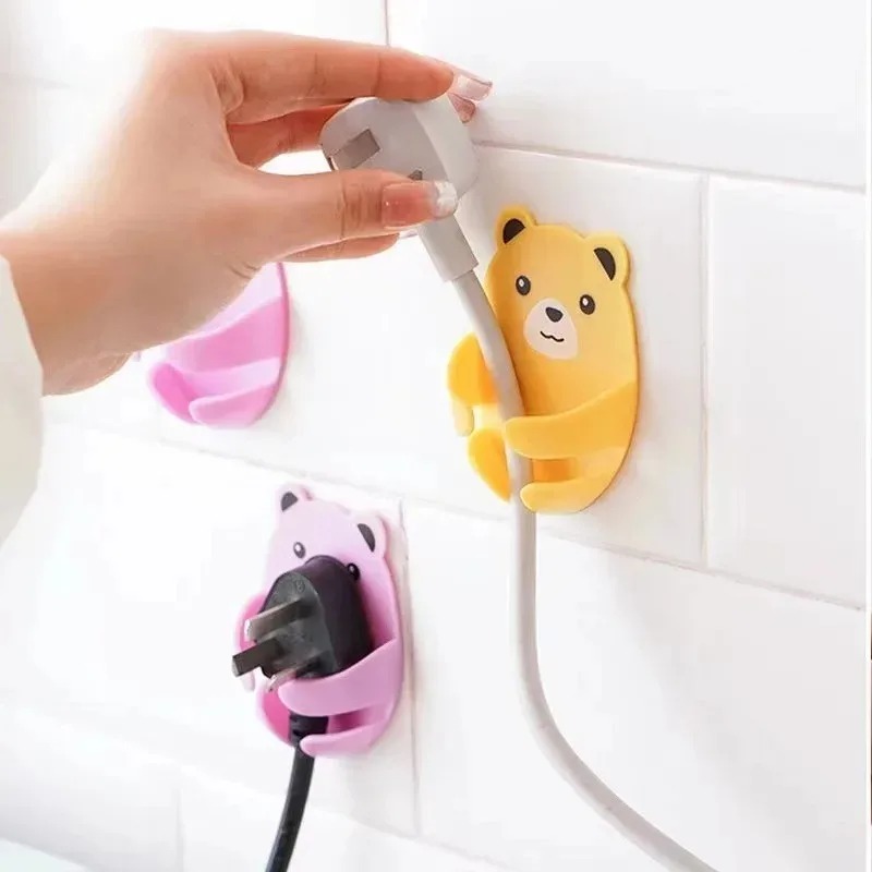 1/4Pcs Bear Plug Storage Hook Wall Organize Bracket Socket Holder Creative Mobile Phone Bracket Self-adhesive Storage Hanger