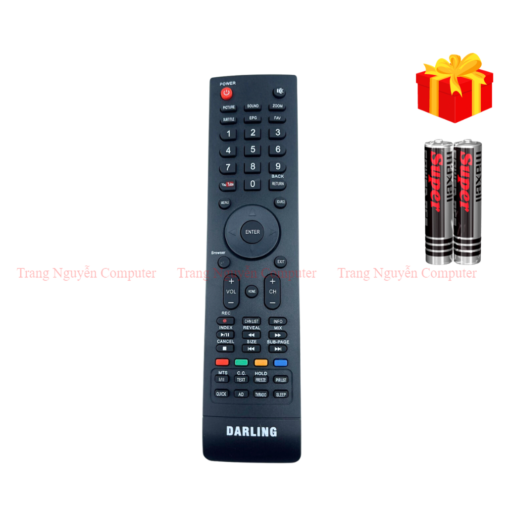 Remote điều khiển tivi darling mã 02 smart 3d lớn, điều khiển tv darling - tặng kèm pin - trang nguyễn computer