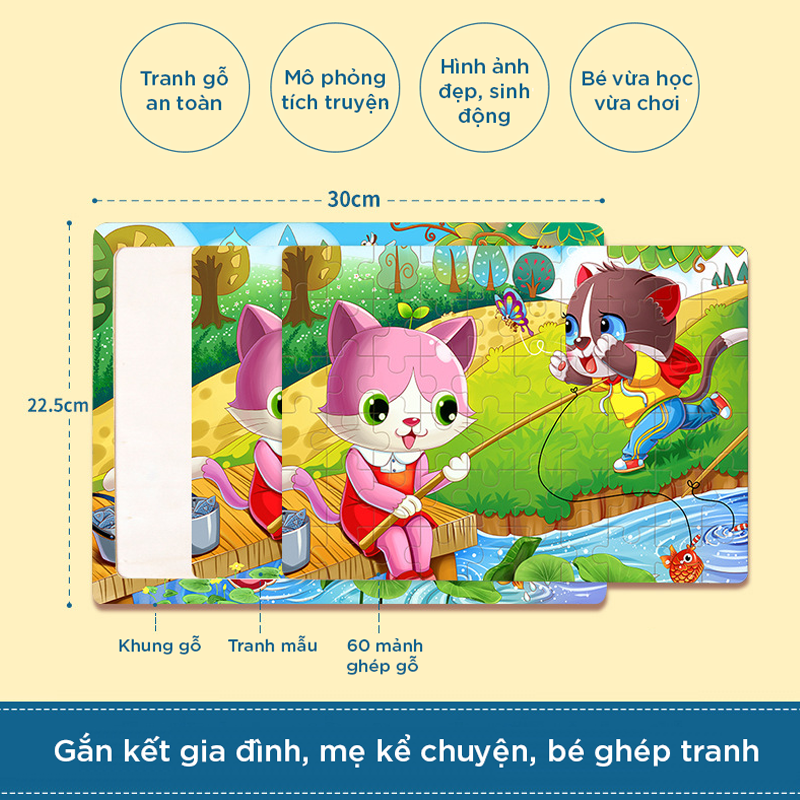 [60 miếng] Đồ chơi ghép hình gỗ puzzle