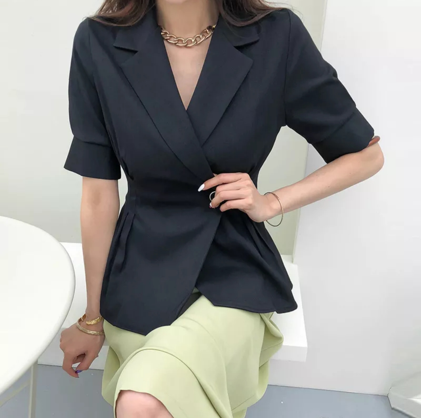 Áo Khoác Vest Blazer Một Nút Dáng Dài Thanh Lịch( TẶNG KÈM ÁO ỐNG)