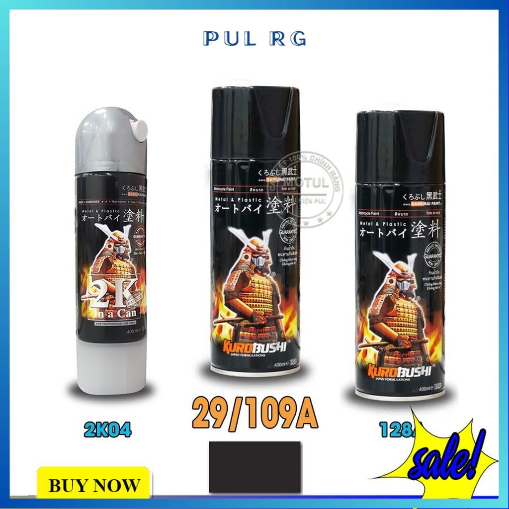 Combo 3 sơn samurai màu đen nhám cao cấp hàng chính hãng gồm 2k04 - 29/109a - 128a - giấy nhám p800