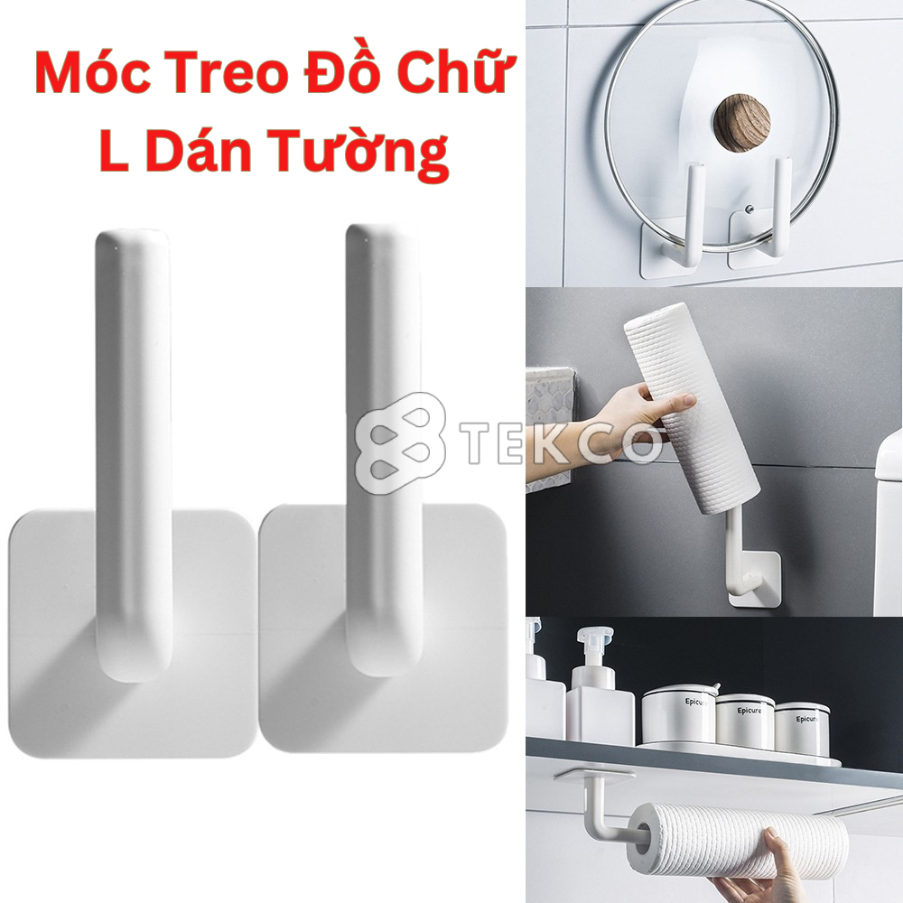 Giá dán tường treo cuộn giấy, móc treo đồ chữ l dính tường đa năng - móc treo cuộn khăn, giấy vệ sinh dán tường