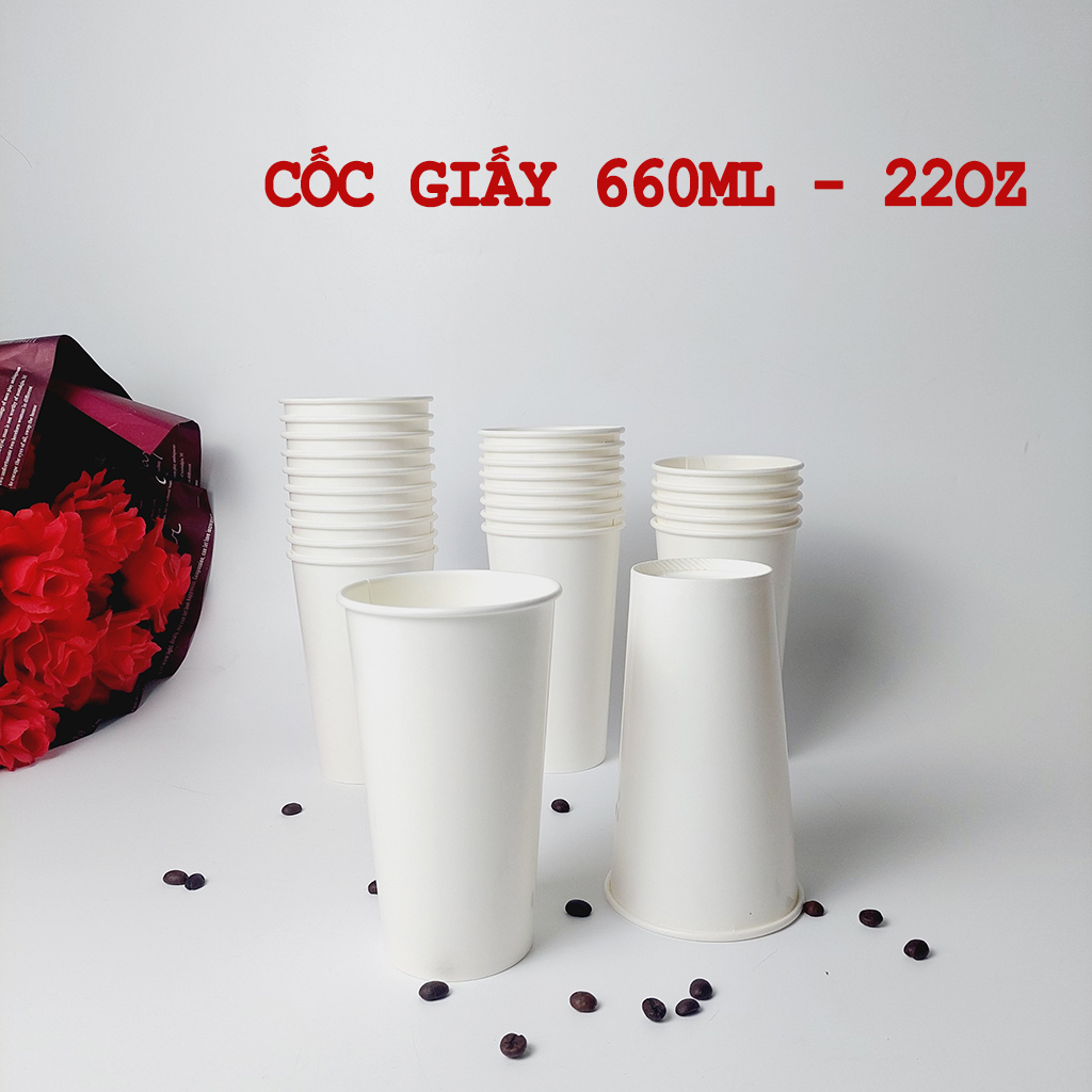 Set 50 ly giấy cốc giấy 660ml - 22oz trắng trơn siêu đẹp