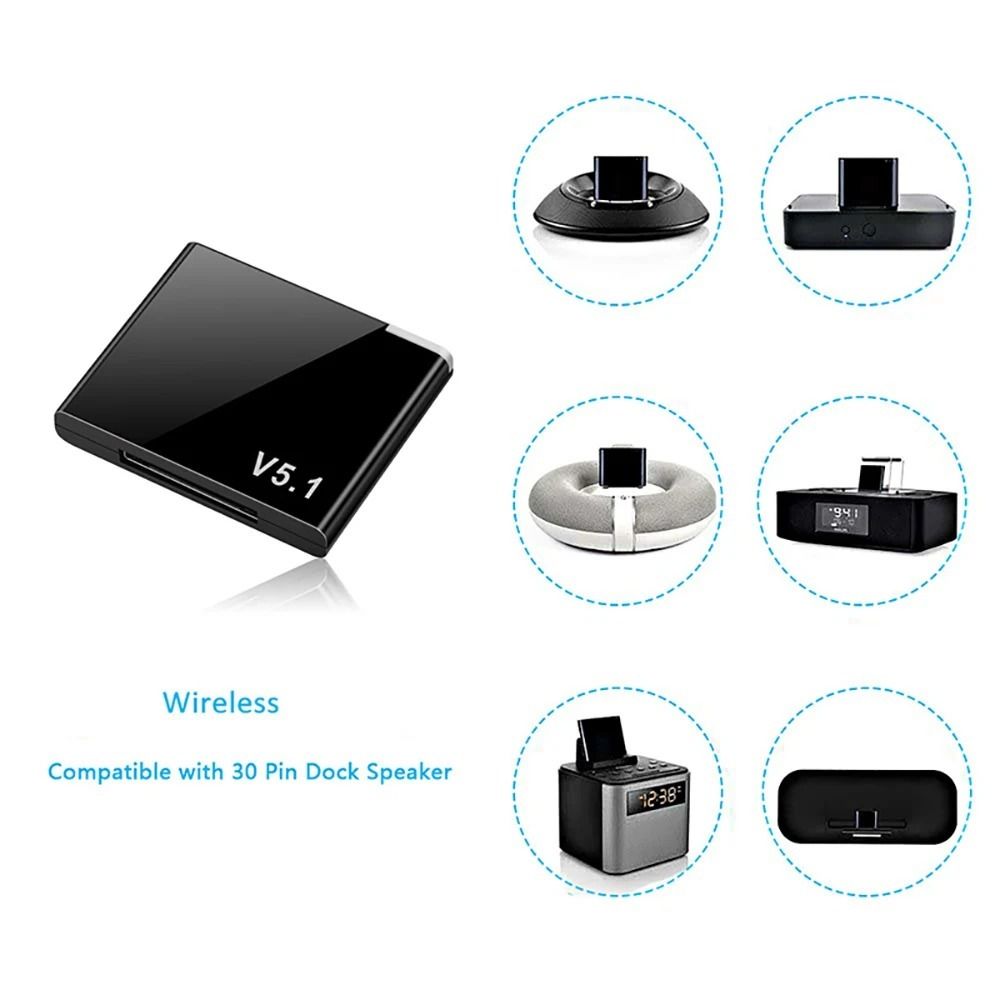 Oftbt Bluetooth 5.1 5.1 thiết bị thu nhận âm thanh Mini 30 Pin Dock 30pin Bluetooth 5.1 bộ thu tín hiệu Nâng Cấp Phiên Bản A2dp V1.2 Bộ chuyển đổi không dây Bluetooth A2dp